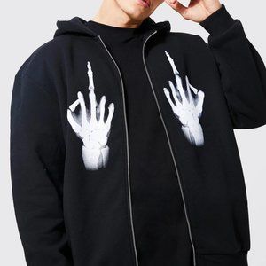 OVERSIZED SKELETON GRAPHIC ZIP THROUGH HOODIE BOOHOOMAN